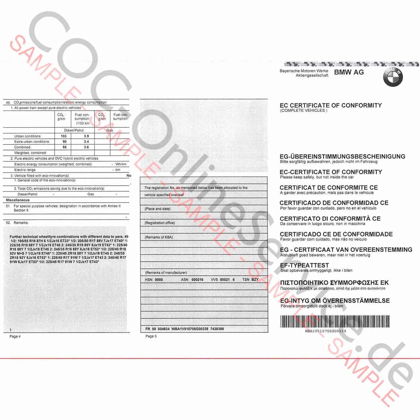 COC dokumenty pre BMW (Certificate of Conformity)